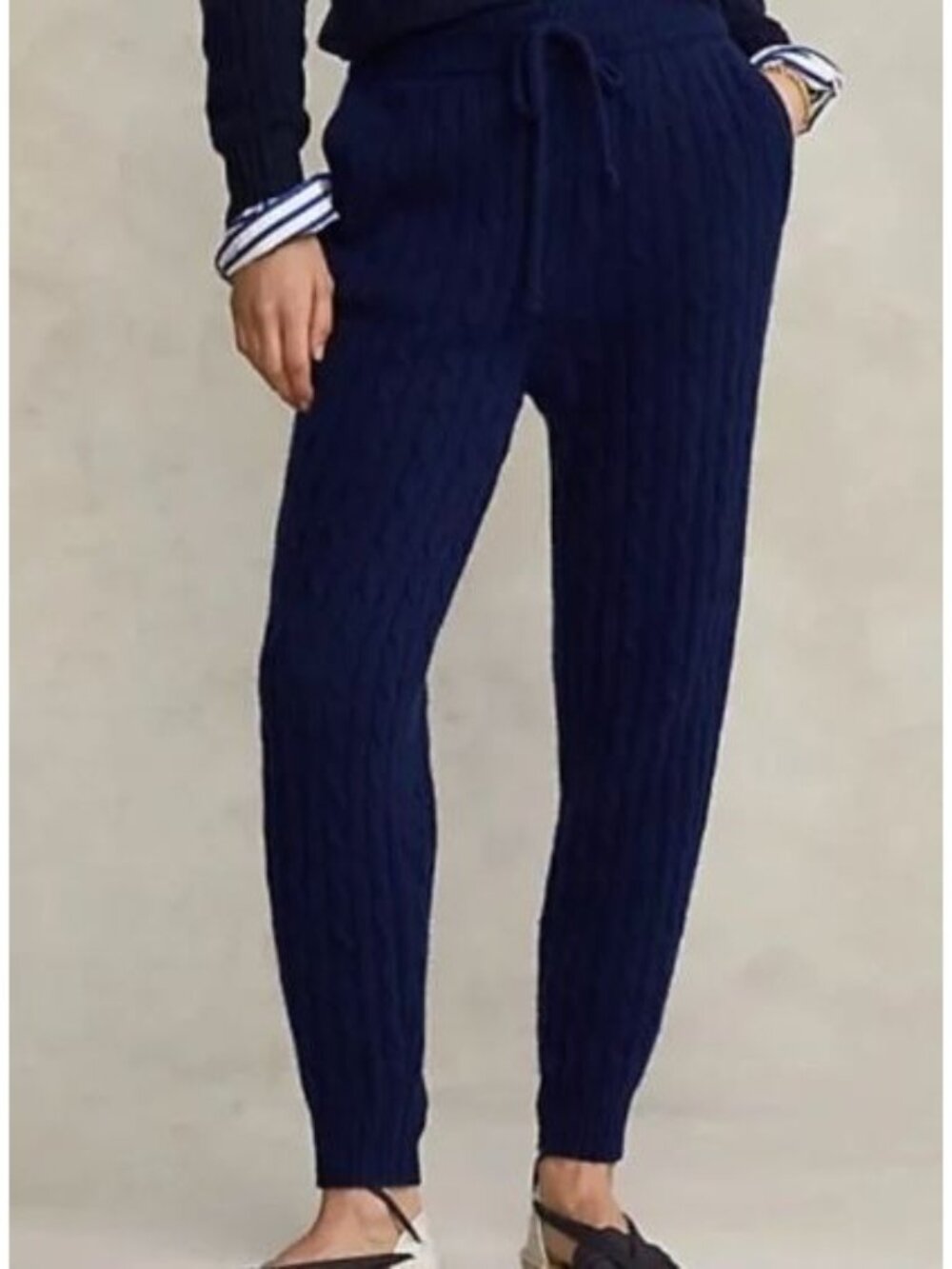 Polo Ralph Lauren Cable Wool Cashmere Jogger Pants Medium Navy NWT Lambswool NEW